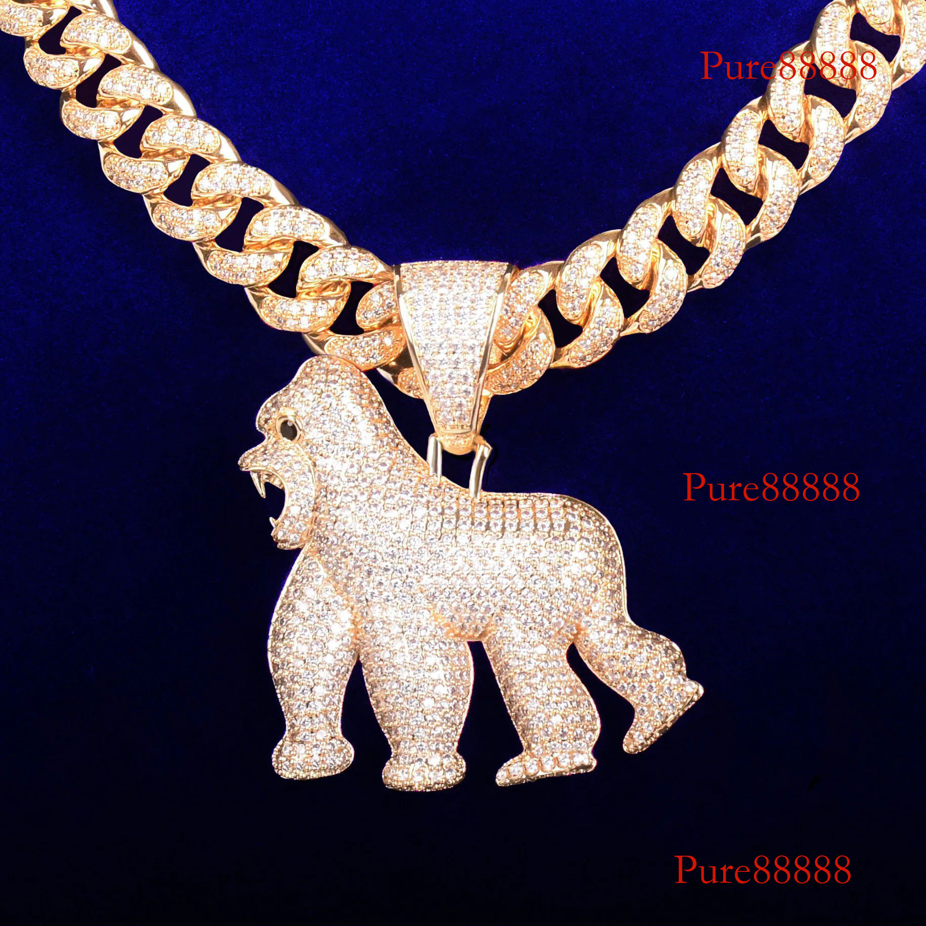 Hip hop animal gorilla pendant necklace, men's copper inlaid zircon hip-hop trendy jewelry