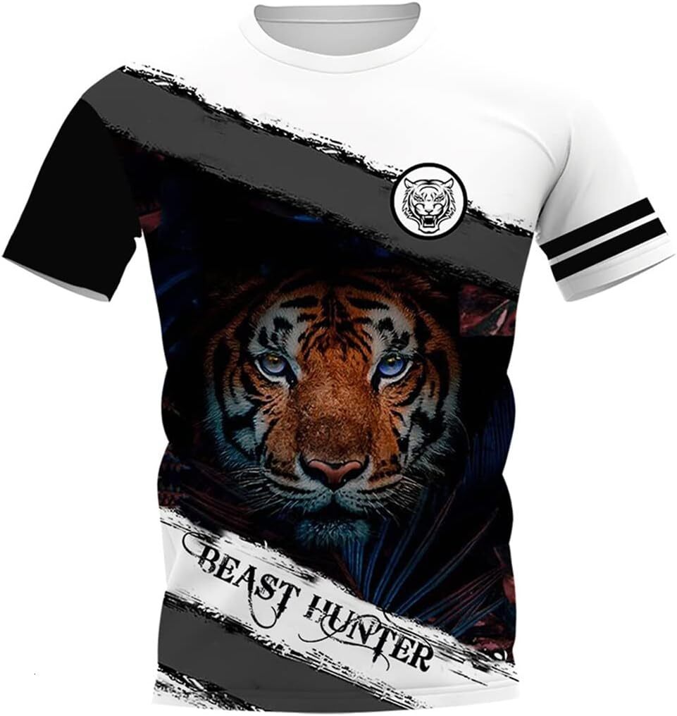 Mens T shirt Men's 3D Digital Print Tiger Head Pattern T-Shirt, Viking Summer Loose Casual Short Sleeve tee Casual tops summer clothes