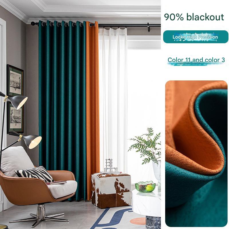 T0277 Modern simple thickened mink velvet curtain fabric solid color splicing blackout soundproof living room finished fabric curtain