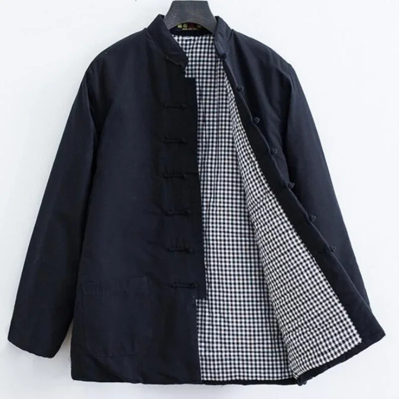 Mens Traditional Chinese Retro Korean Tang Clothing Winter Warm Cotton Jacket Stand up Collar Button Kung Fu Coat 250312
