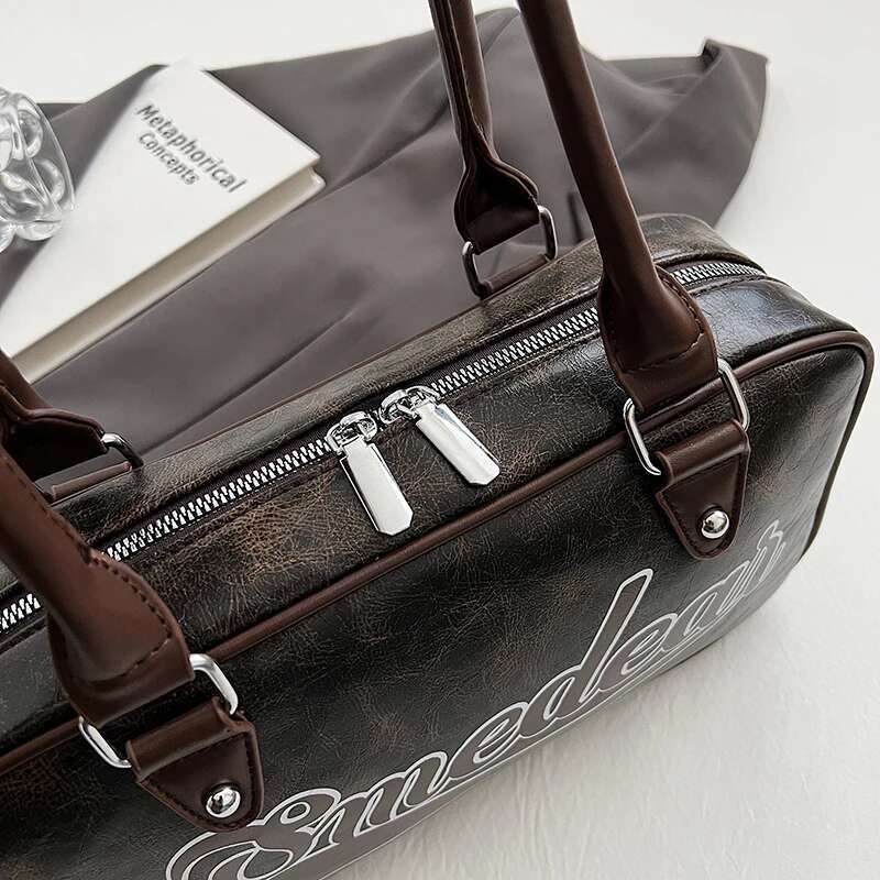 MOODS Retro Bowg Shoulder Bags For Women Letter Print Solid Color Long Handle Boston Bag 2025 Latest Designer Handbags