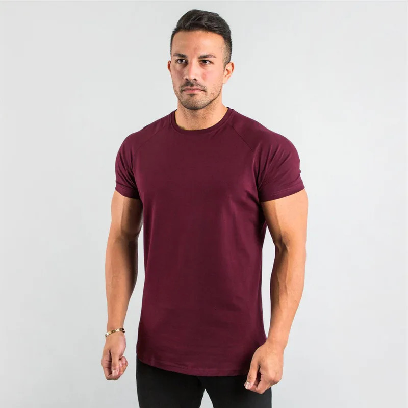 Cotton flat top tee fitness mens Tshirt short sleeved muscle jogging suit 250312