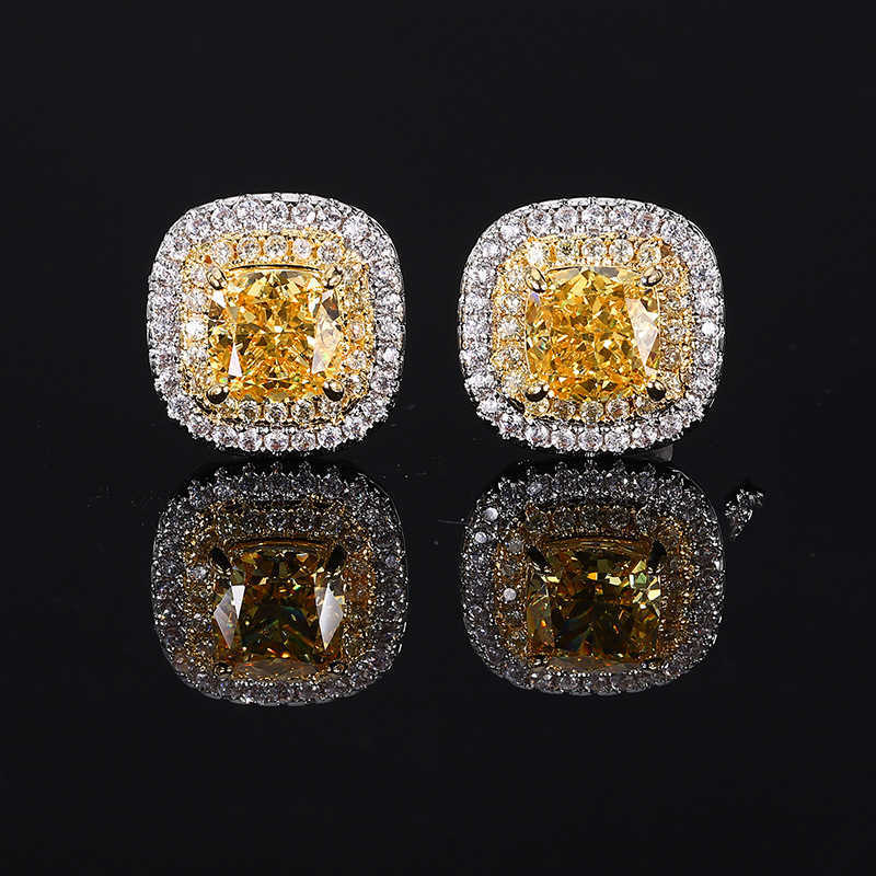 Autumn and Winter New Zhuangsheng Jewelry Set High Carbon Diamond Ice Flower Cut Copper Set with Yellow Diamond Main Stone 6 * 6 W250312
