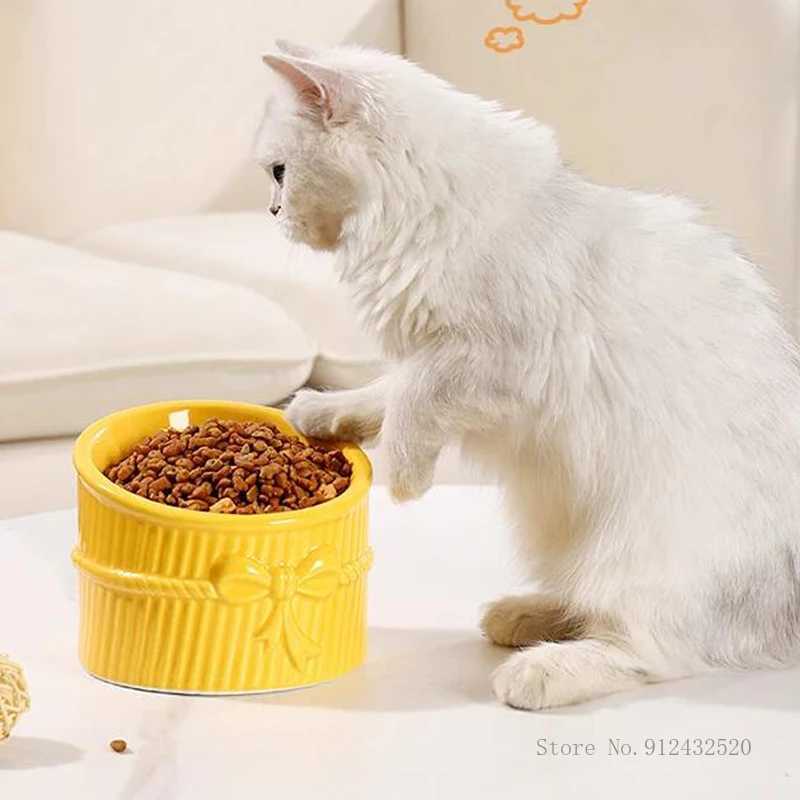 New Arrival Ceramic Cervical Protection Flat or Inclined Mouth Eating Drinking Water Food Dog Cat Bowl High Feet Tableware Pet Product