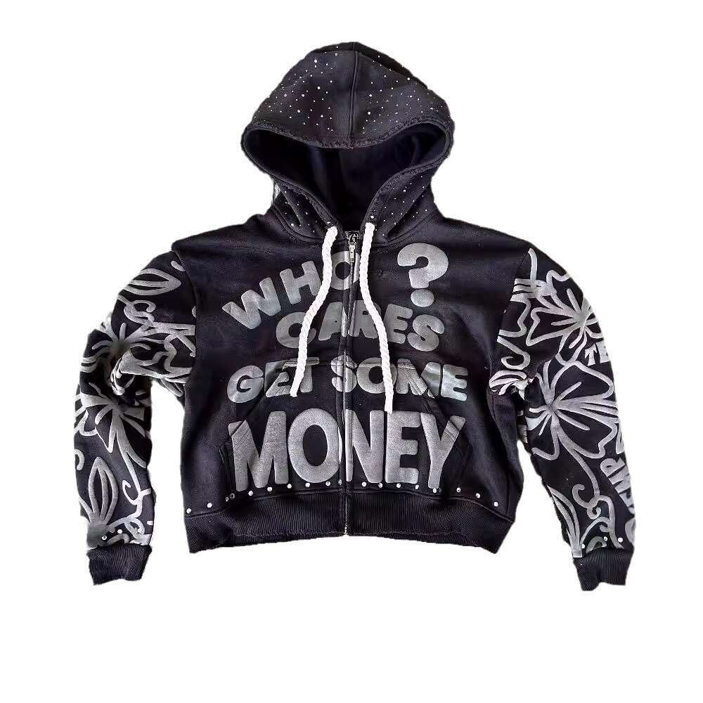 American Street Trend Foam Printed Personalized New Zipper Harajuku Loose Unisex Hoodie