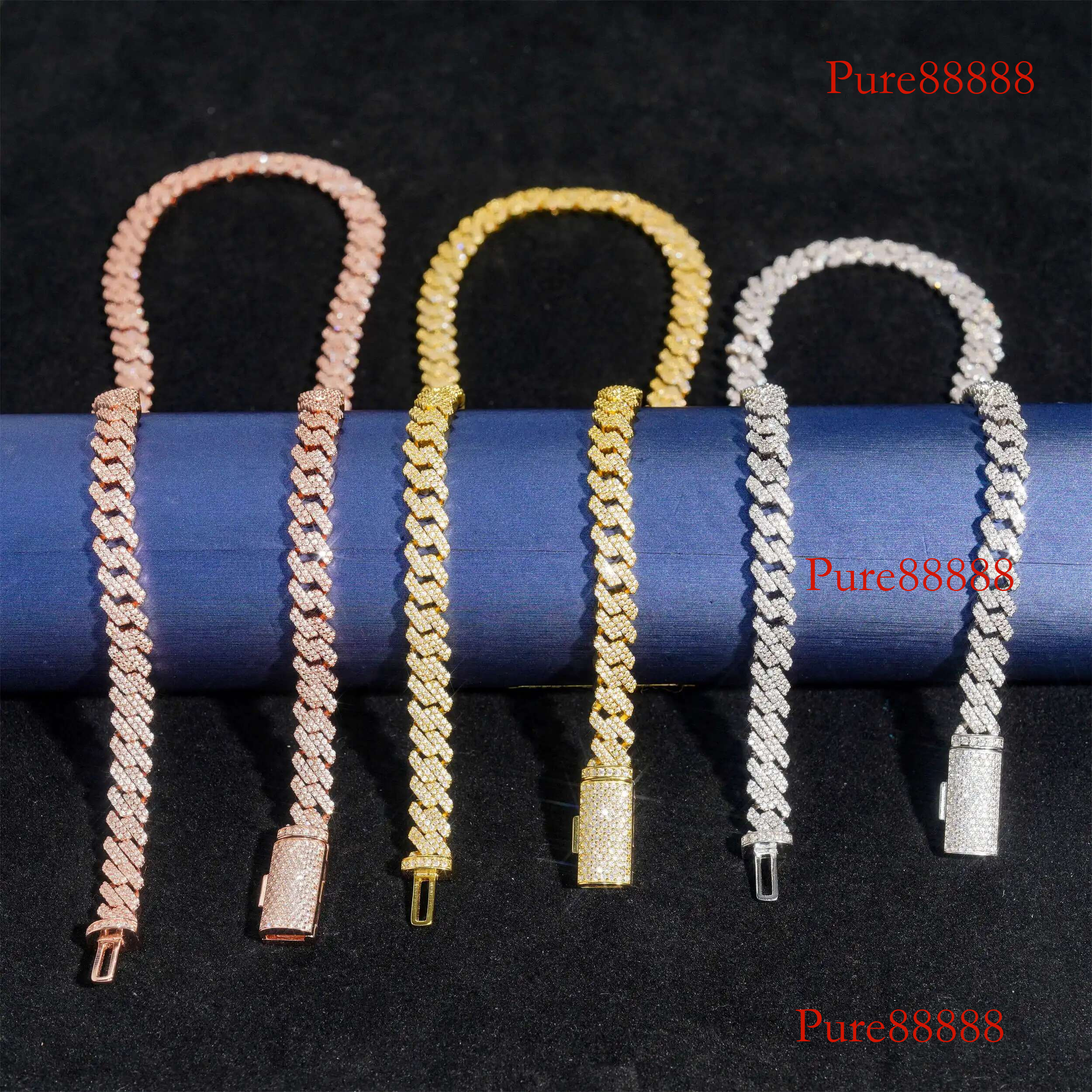 Fashionable Loose Stone S Sier Dia Cuban Chain Necklace 8mm Double Row Full of Moissanite Trendy Brand Acces
