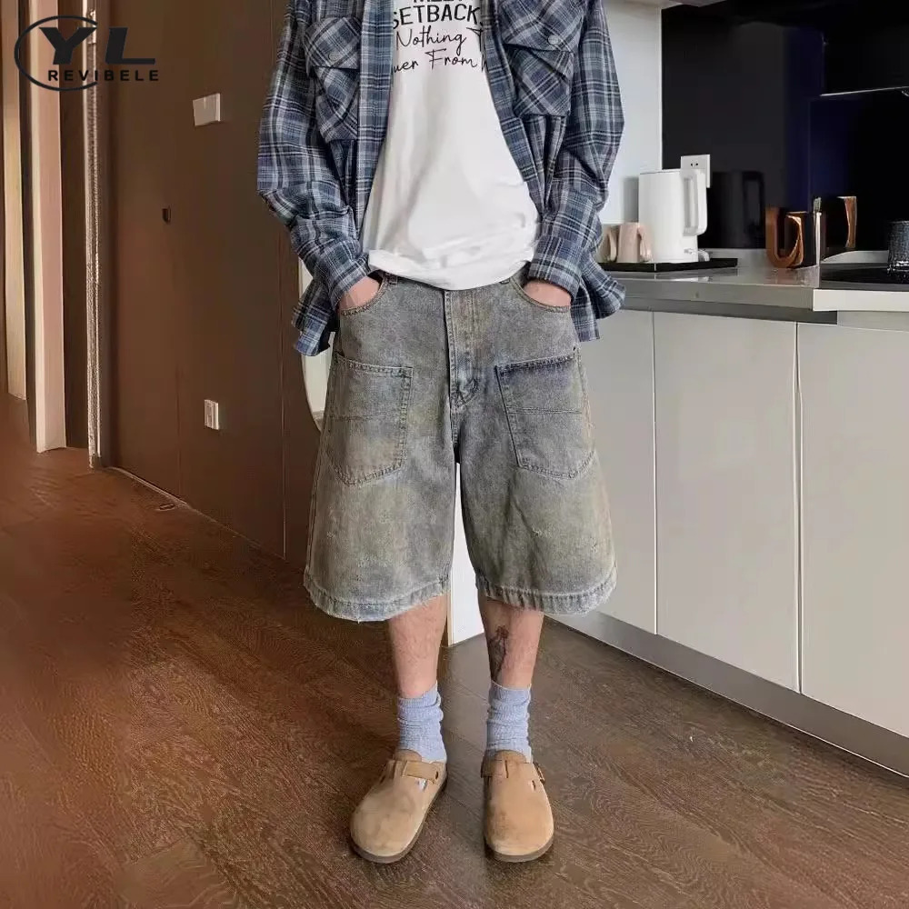 Mens jeans shorts summer fashion American high street straight five point pants loose and denim 250312