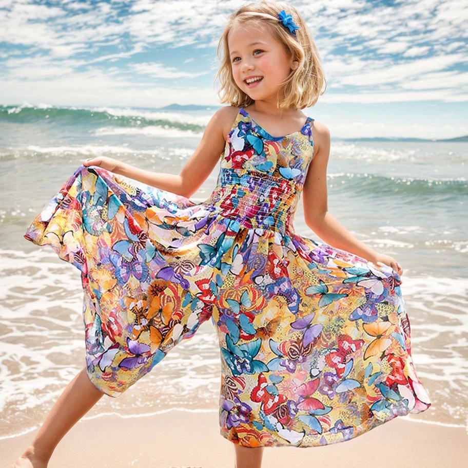 Girls Flower Bohemian Summer Dress ChildKids Girl Beach Dresses Chiffon Dresses Floral Teenager Girls Clothes 6 8 10 12 14 Year 250311