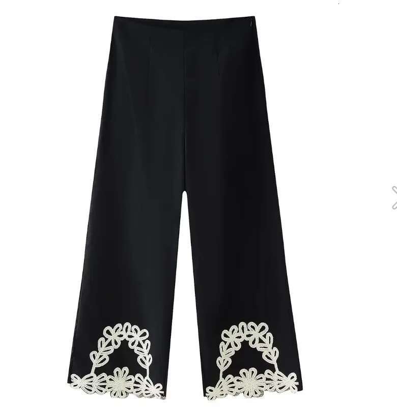 Fashion Embroidery Suit Women fashion New Elegant V Neck Sleeveless Tops Wide Leg Pants 2 Pieces Set Female Chic Outfits