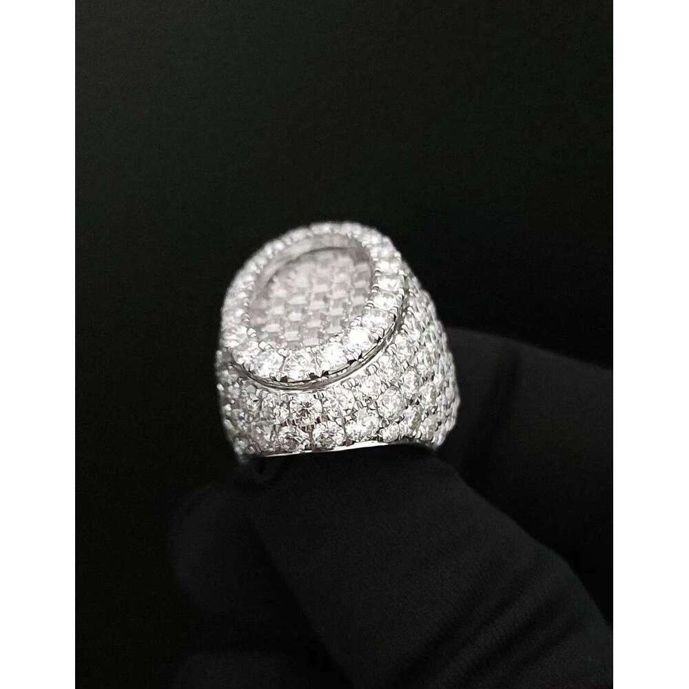 Hip hop style unisex high-quality pure silver fully chilled round and long stick feldspar ring discount