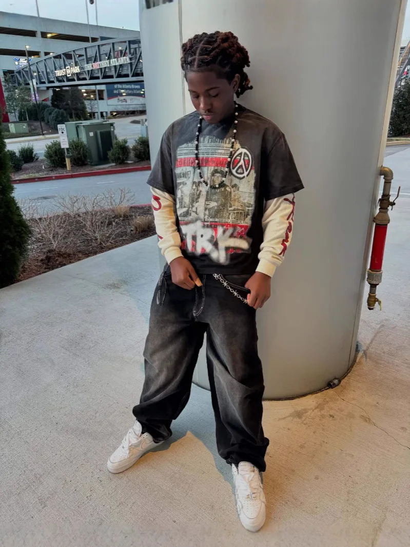 Y2K street graffiti print T-shirt American punk unisex pullover top hip-hop round neck crop top 250310