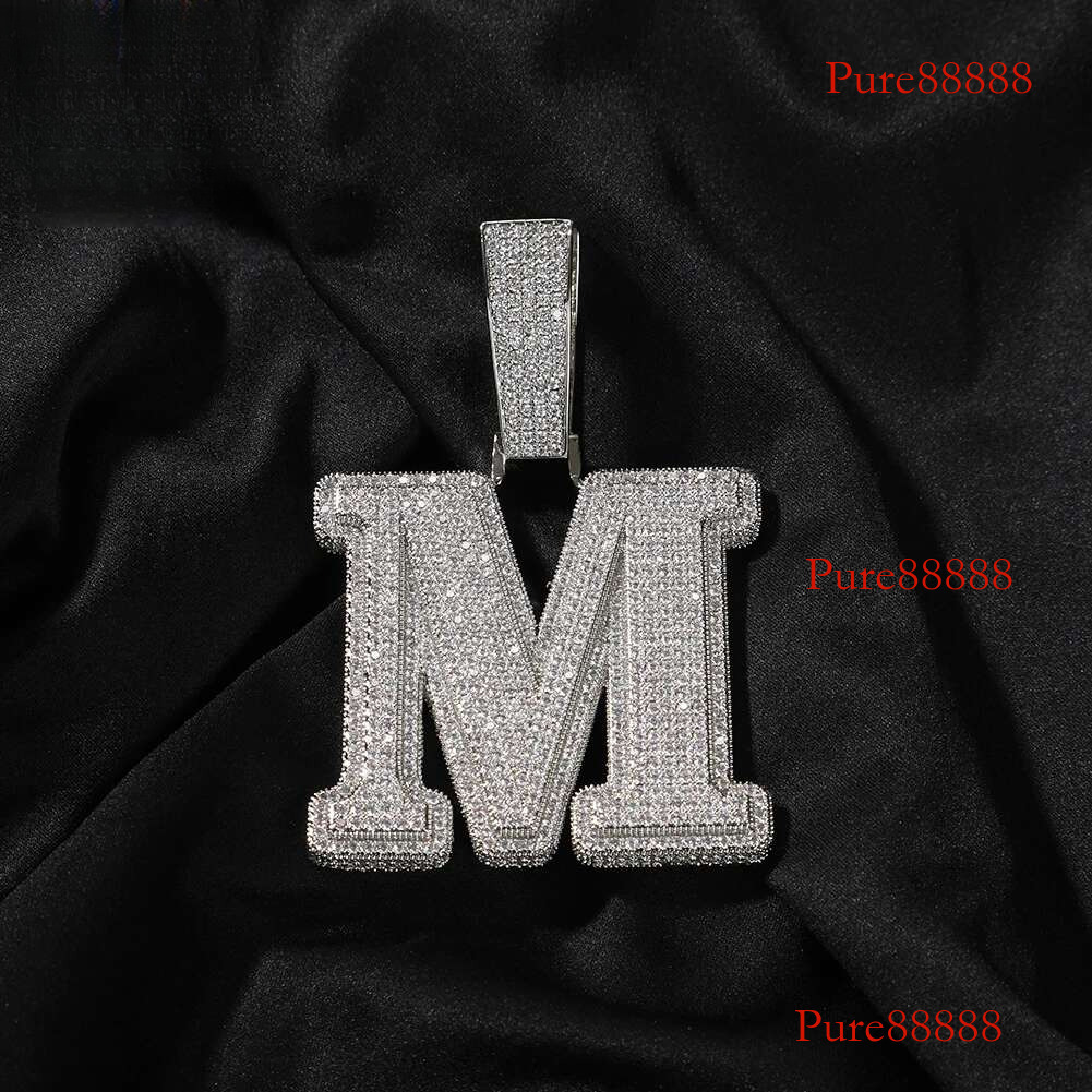 THE BG KING Big Bold Single Pendant Initial Letter A-Z Micro Paved Out 5A Cubic Zirconia Charm Necklace Hiphop Jewelry