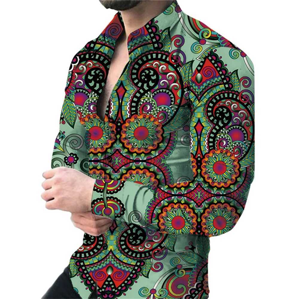 Mens Retro Street Shirt 2024 Spring/Summer Autumn/Winter Fashion 3D Printed Mens Long Sleeve Button Top W250312