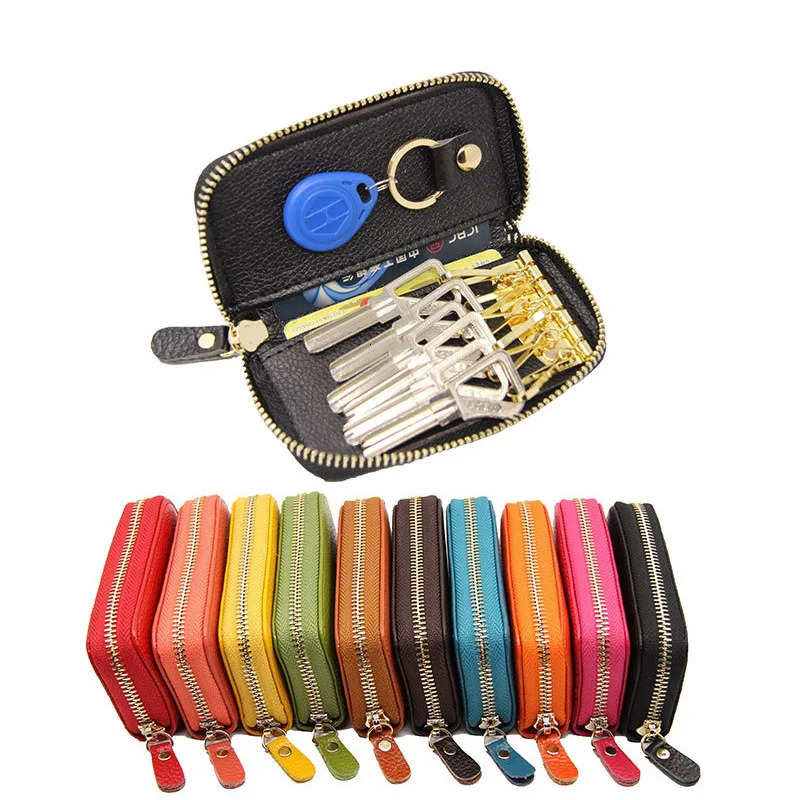 Mini Zipper Key Bag Keychain Men Women Key Holder Organizer Pouch Cow Split Leather Car Key Bag Wallet Housekeeper Key Case 250311