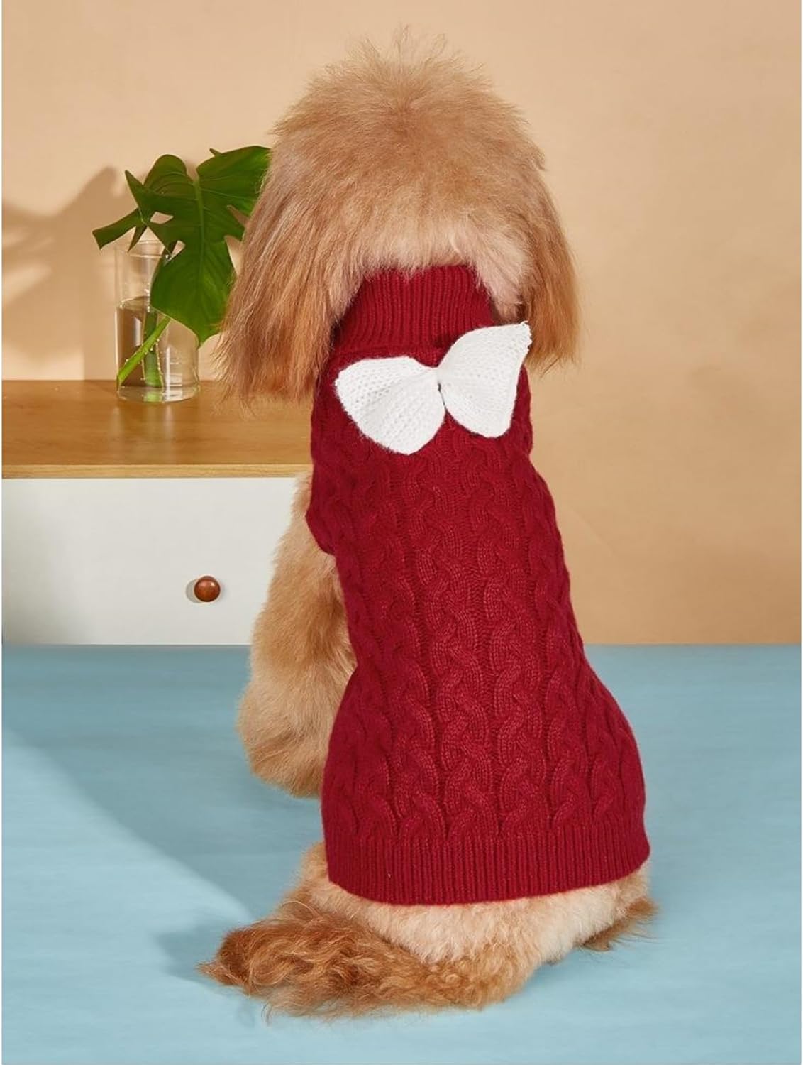 Yanmucy Dog Turtleneck Sweater - Stylish Bow - Knitted, Warm Winter Wear for Small to Large Dogs and Cats (Available in X - Large, Red)