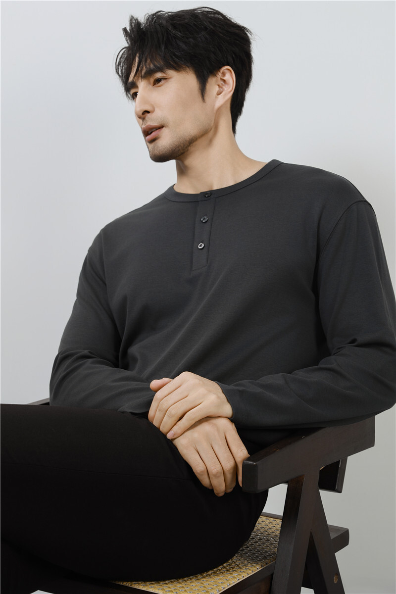 collar long sleeved base shirt men's T-shirt round neck autumn interior casual trendy top solid color new style tracksuit polo
