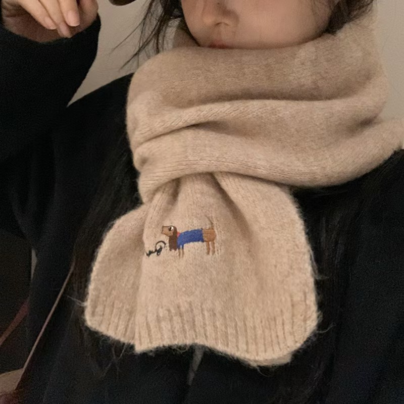 K105 Korean high-grade pure color wool scarf for women all-match new autumn and winter knitted shawl fashionable thick warm neck scarf