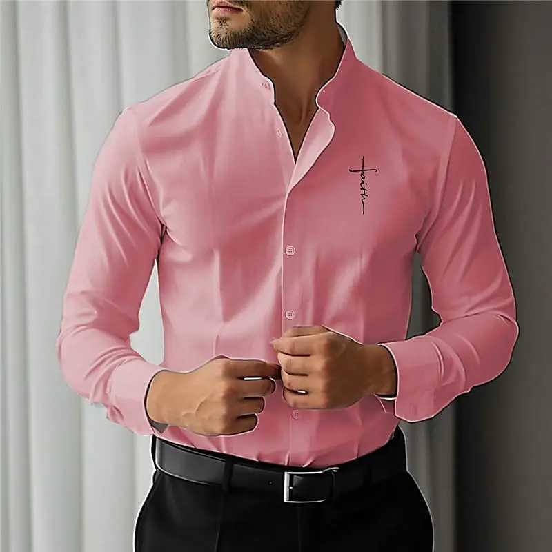 Mens Business and Leisure 3D Printed Linen Shirt Street Clothing Daily Clothing Spring/Summer Stand up Collar Long Sleeve White Pink Blue XS-6XL W2503