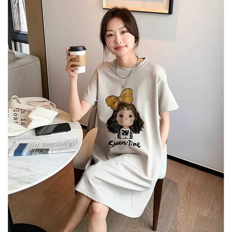 Maternity Summer Dress New Maternity Dress Fashionable Casual Sweet Age Reduction Loose Large Size Small T-Shirt SkirtT250311