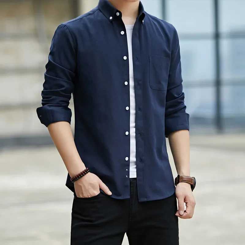 2024 New Mens Long Sleeve Casual Oxford Cloth Shirt for Weight Loss Smooth Silhouette Korean Color Shirt W250312