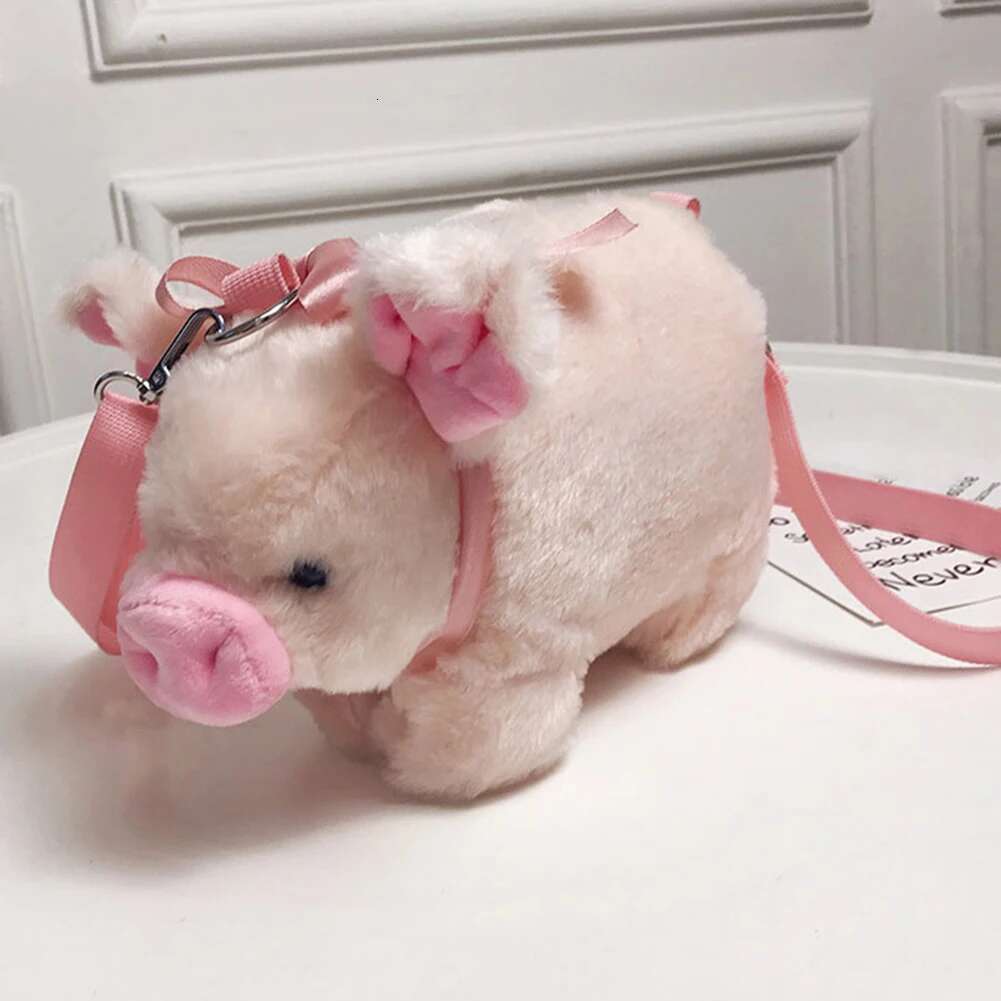 Plush Stuffed Animal Crossbody Bags Lovely Pig Shoulder Women Soft Winter Phone Purse Cartoon Handbags Key Money Storage Bag