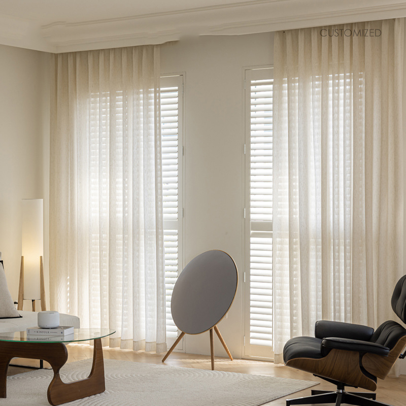 T0395 Non-transparent original linen yarn, natural linen thick yarn, light-transparent, non-transparent, washed French black edge shape Curtain