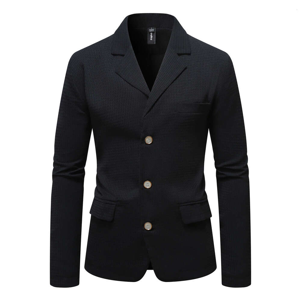 New Men's Casual Waffle Mini Suit, Youth Fashion, Solid Color, Single Row Three Button Suit