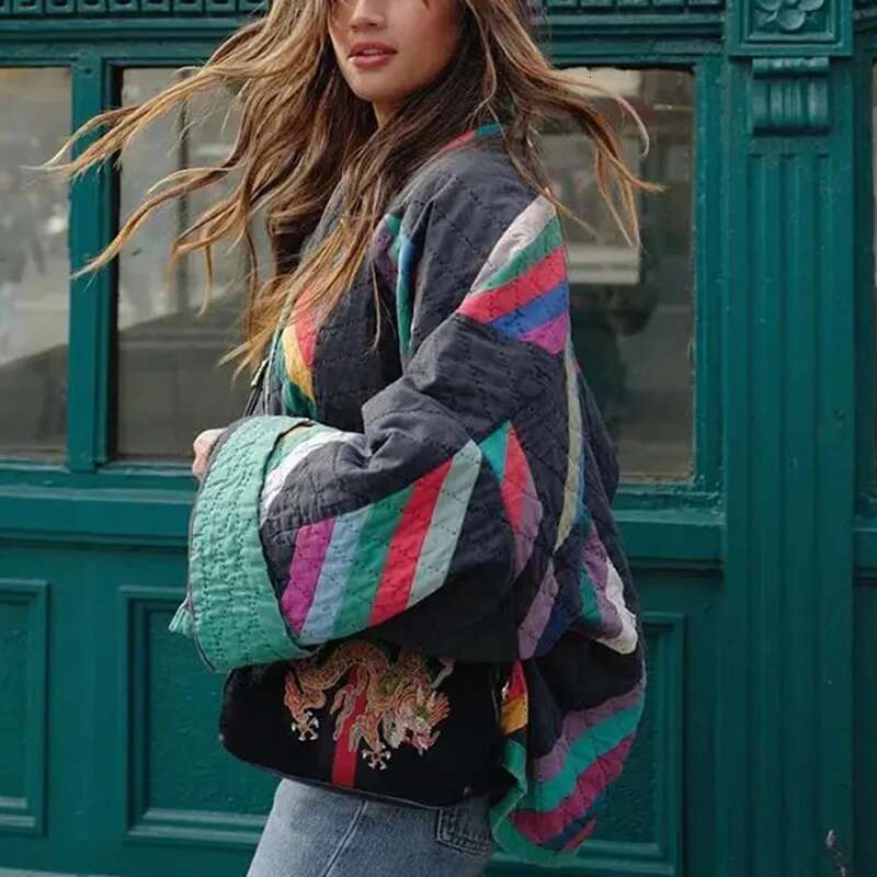 ZBZA Fashion Jacket Color Blocking Long Sleeve Casual Coat Cardigan Tops Warm Cotton Clothing Autumn & Winter Women's