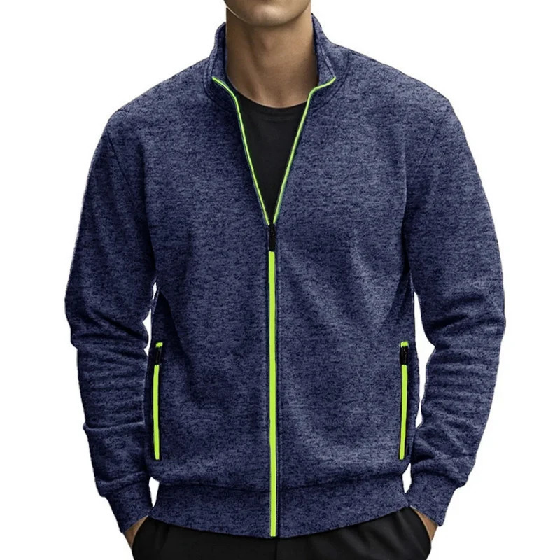 Mens stand up collar sportswear contrasting color zipper jacket basic daily lightweight outdoor solid 250312