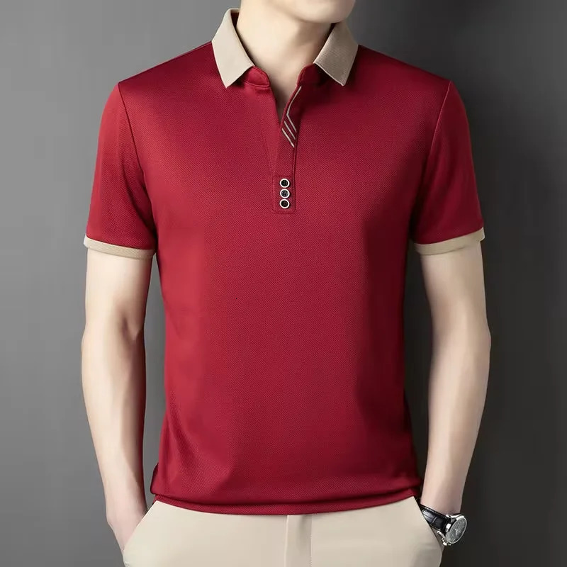 summer short sleeved polo shirt highend mens business casual solid color Tshirt comfortable breathable cool top 250312