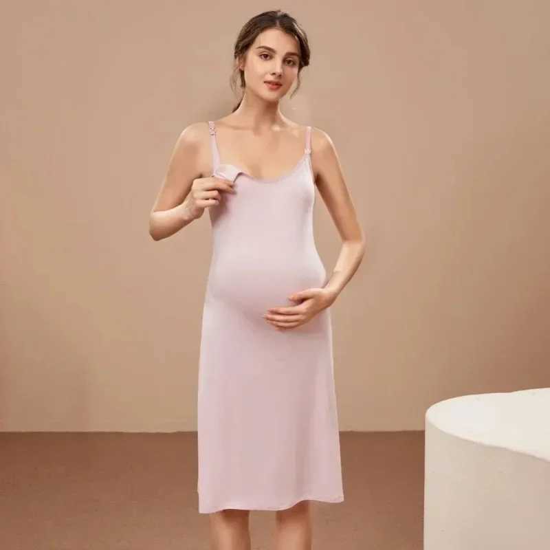 Mother Nursing Nightgown Loose Strappy Dresses Summer Sleeveelss Breastfeeding Sleepwear With Padded PregnancyT250311