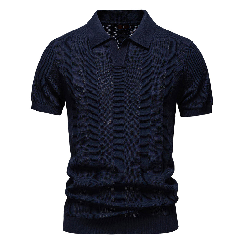 2025 Summer New Men's Striped Hollow Short Sleeve Sweater Polo t shirt for Men tracksuit