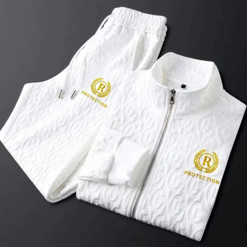 Autumn and winter casual mens lightweight luxury suit jacket mens printed fashion sports mens two-piece set X250312