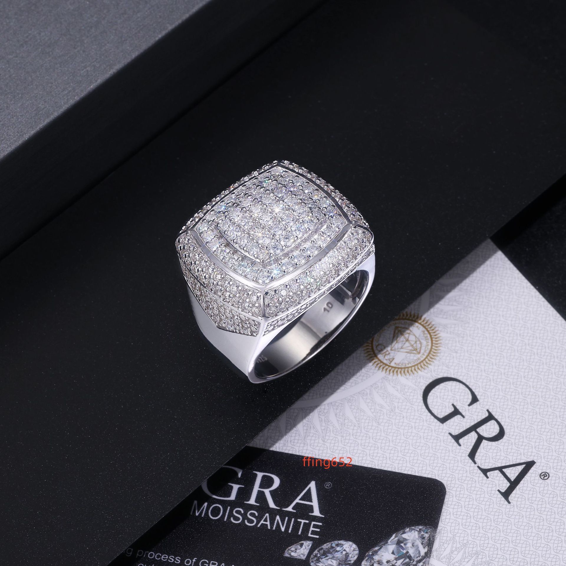 Custom Mens Moissanite Ring Classic Square Wedding Hip Hop Style 925 Silver with GRA Certificate D Color Moissanite Ring