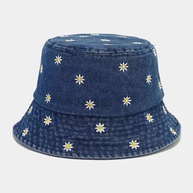 Little Daisy Embroidered Fisherman Hat for Women in Spring and Summer Fashion Edition Sunshade Sunscreen Show Small Face 250304
