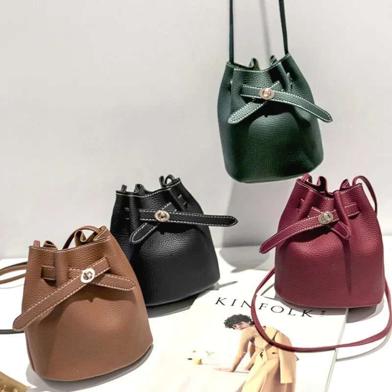 Bucket Shoulder Women Drawstring Crossbody Bag Female Messenger Bags Ladies Synthetic Decorative Leather Handbag