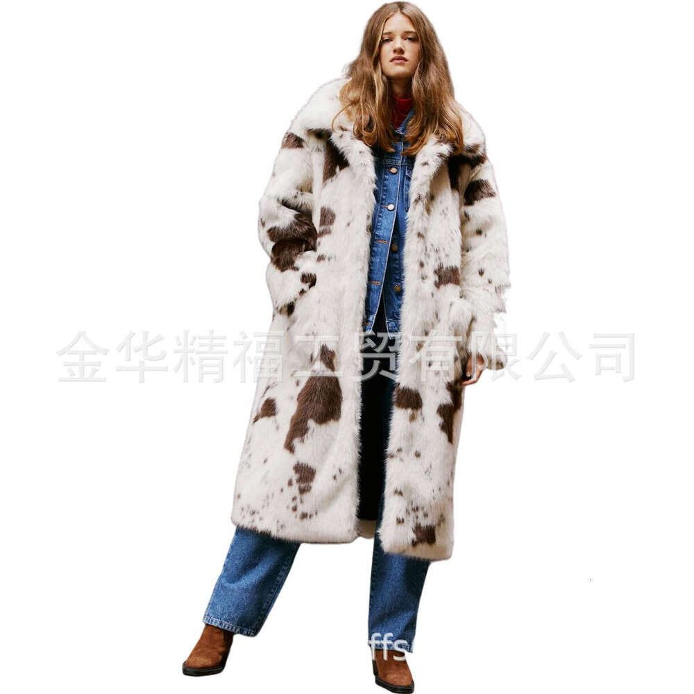 2023 New Cow, Thickened Flannel Collar, Medium And Long Style For Women's Fox Fur Coat