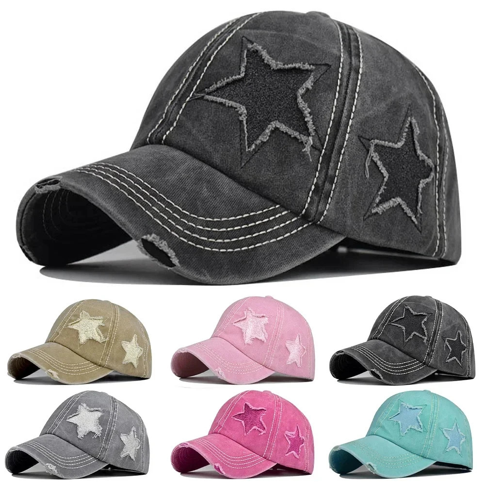 Retro Y2K Star Washed Denim Hole star Baseball cap Hats Autumn Summer fishing Hat Men Women Caps Casquette hats 250311