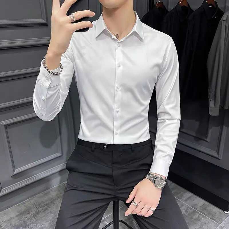 Spring and summer solid color gray shirt mens long sleeved Korean style slim fit professional business formal work shirt gray shirt W250312