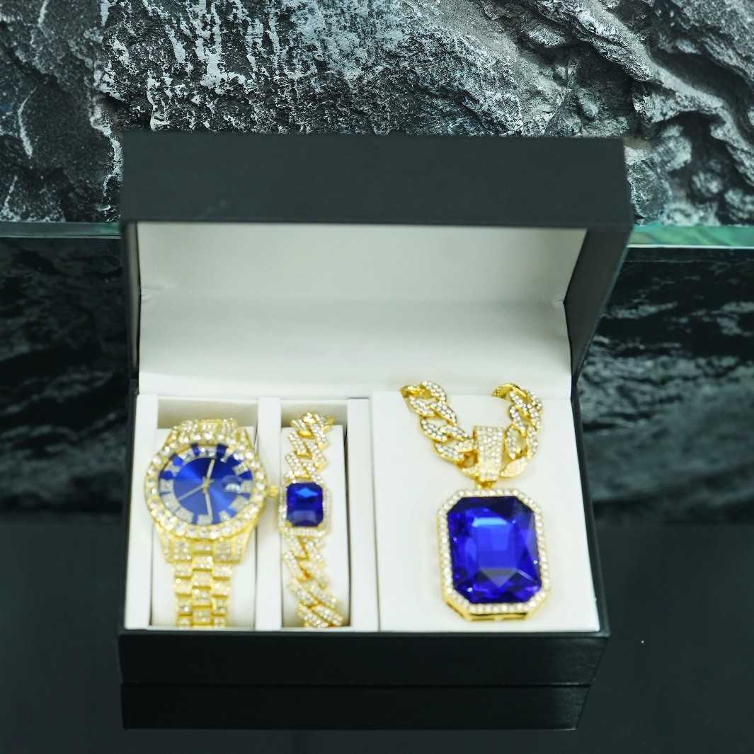 TMEU hot selling red alloy pendant bracelet necklace watch 5-piece set mens high-end gift box jewelry W250312