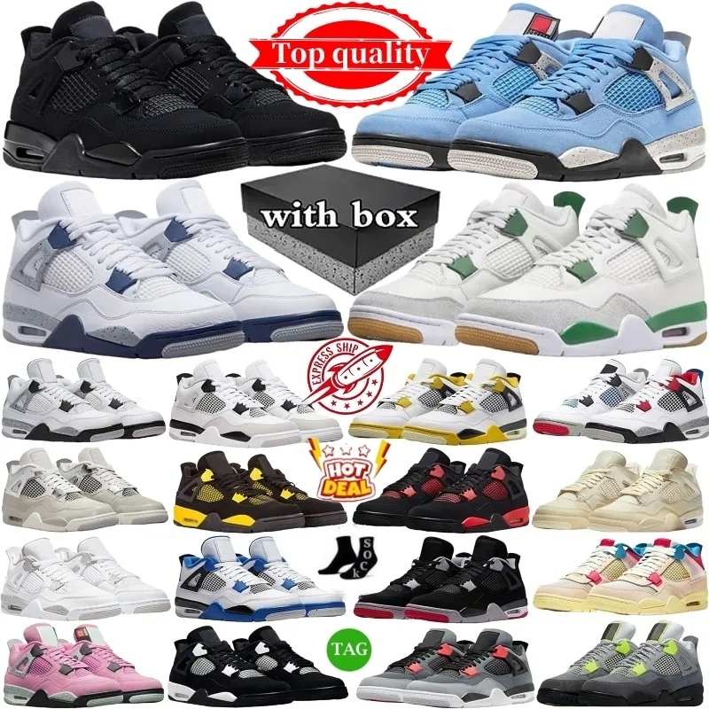 with box basketball shoes for men women high quality bred black white 4 sail yellow oreo cool grey blue university green red trainers outdoor sports sneakers 4s