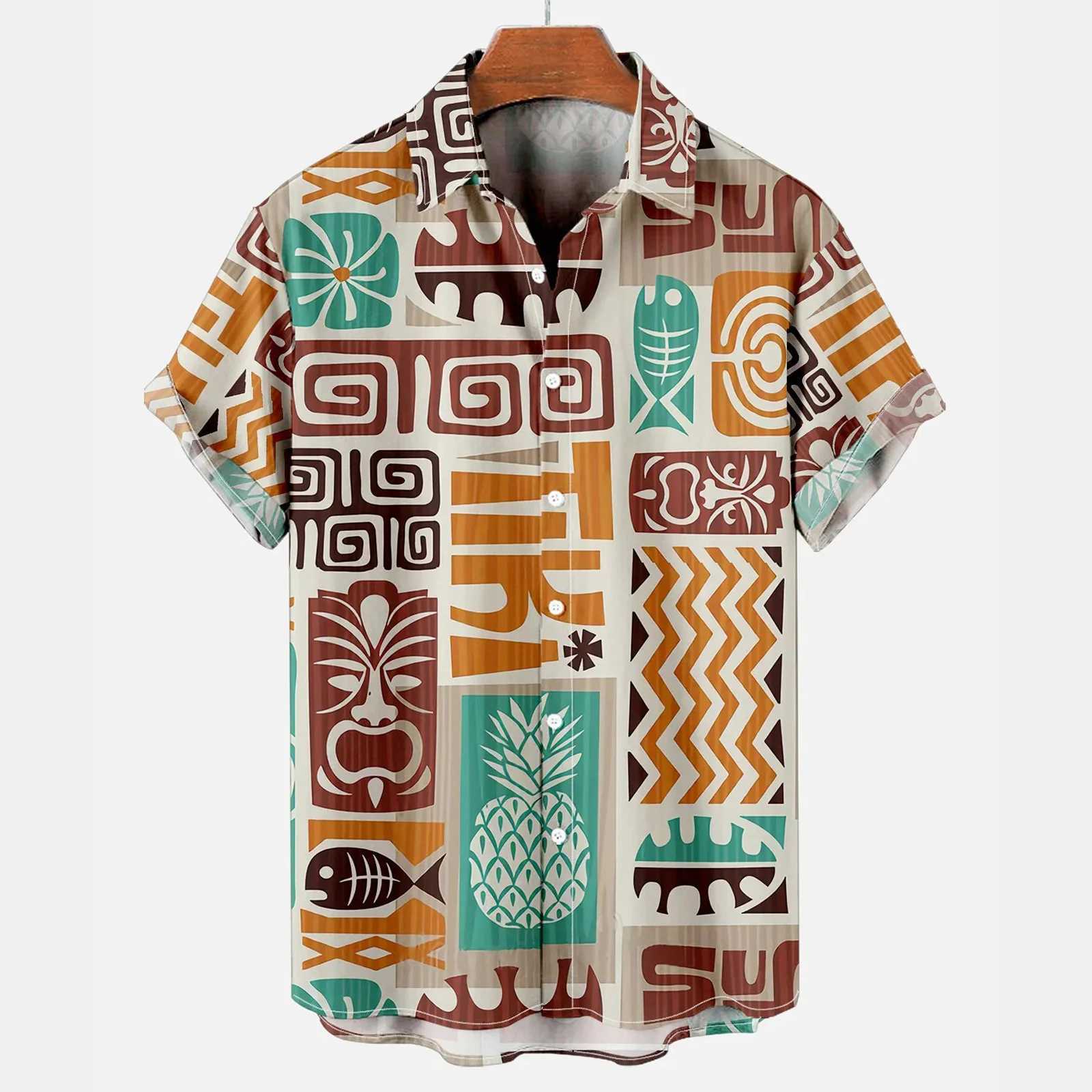 Summer Hawaiian Tiki 3D Print Shirts Men Fashion Shirt Casual Harajuku Vintage Streetwear Short Sleeve Shirt Blouse Man Clothing W250312