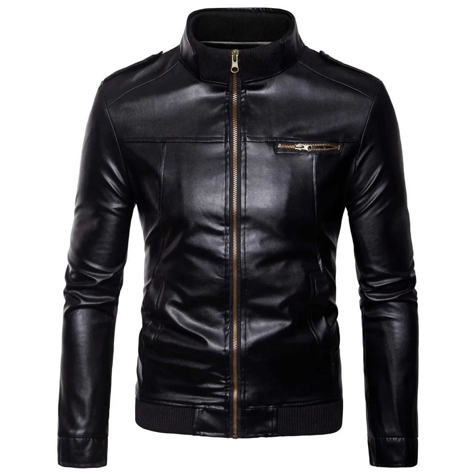 2020 Autumn New Standing Collar Mens Motorcycle Leather Coat Washed PU Leather Jacket CoatT250311