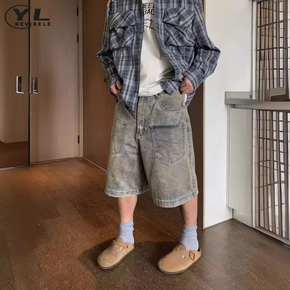 Mens jeans shorts summer fashion American high street straight five point pants loose and denim 250312