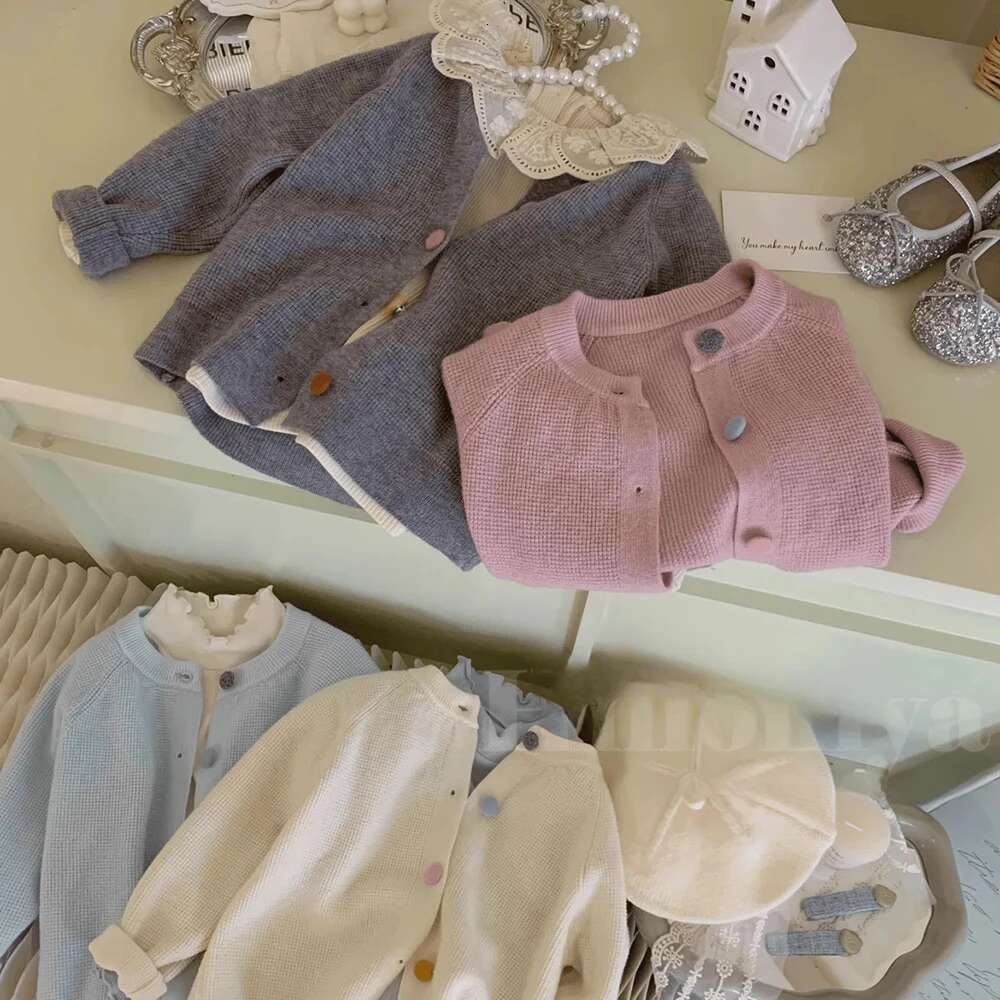 Ddmyshoesvip Girls Knitted Sweater Korean Style Long Sleeve Single Breasted Cardigans Kids Outerwear Autumn Children Clothes Knit Tops