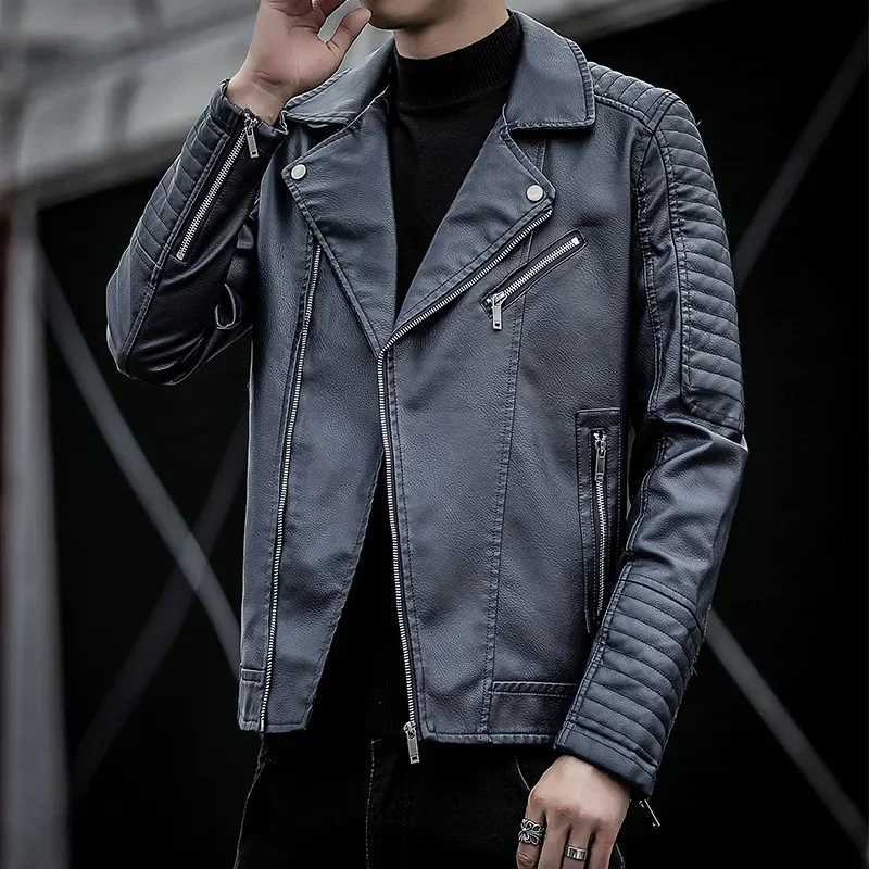 New Autumn Mens Leather Jacket High-quality Korean Fashion Youth Zipper Motorcycle Coat Male Business Casual PU Leather JacketsT250311