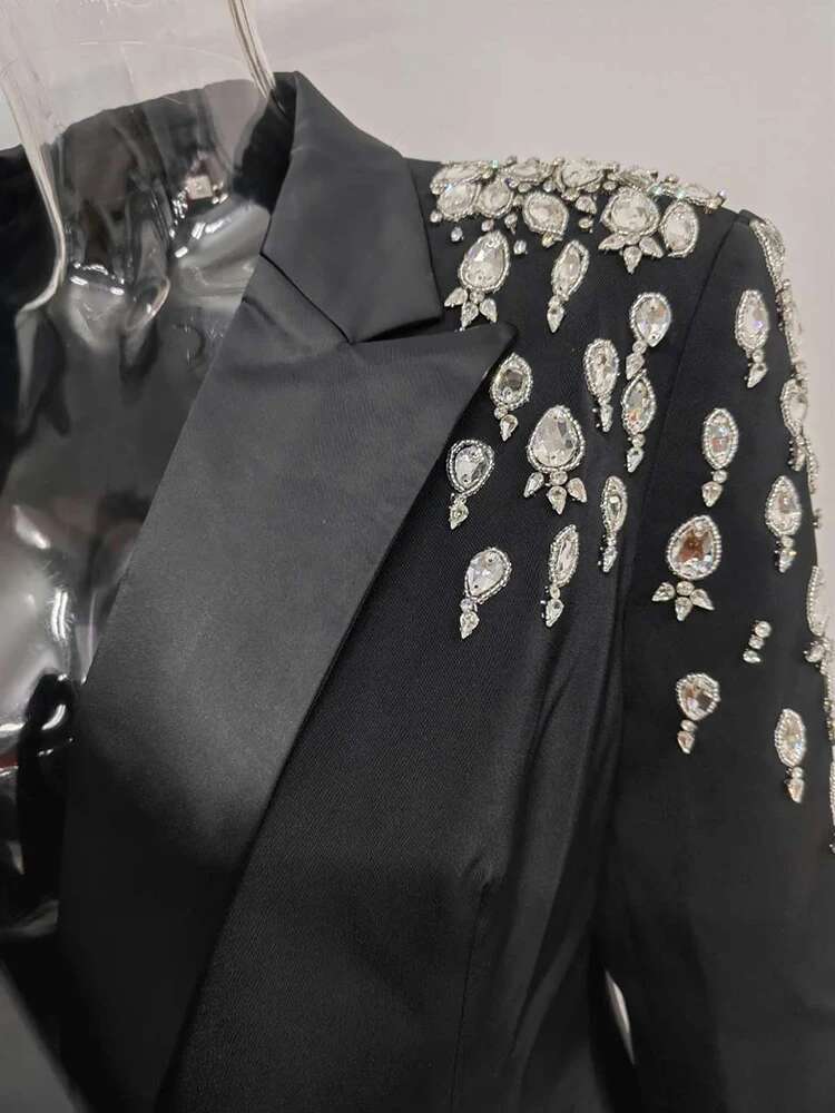 DEAT Fashion Women's Blazer Dia Shoulder Pad Double Breasted Pockets Split Long Style Suit Jackets Winter 2024 New 7Ab2553