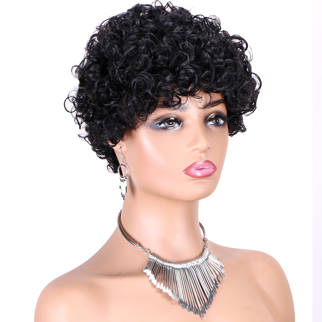 6 Inch Deep Wave Pixie Cut Human Hair Bob Wig - Premium Machine Made Lay Flat Cap with Invisible Hairline - Glueless Wear Natural Looking Short Curly 