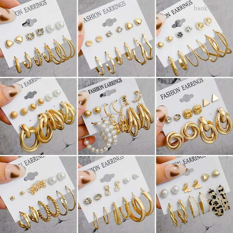 Vintage Geometric Women's Earrings Set Acrylic Pearl Hoop Earring For Women Fashion Big Circle Gold Metal Round Ear Ring Jewe