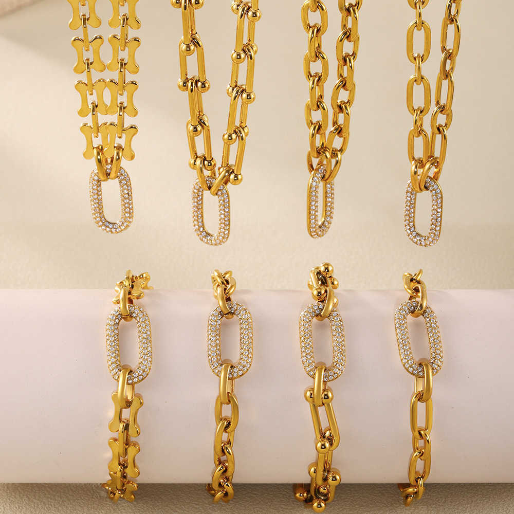 Xinyixin Stainless Steel Zircon Horseshoe Buckle Necklace Bracelet Jewelry Set Heavy Industry Plated 18k Real Gold Jewelry W250312